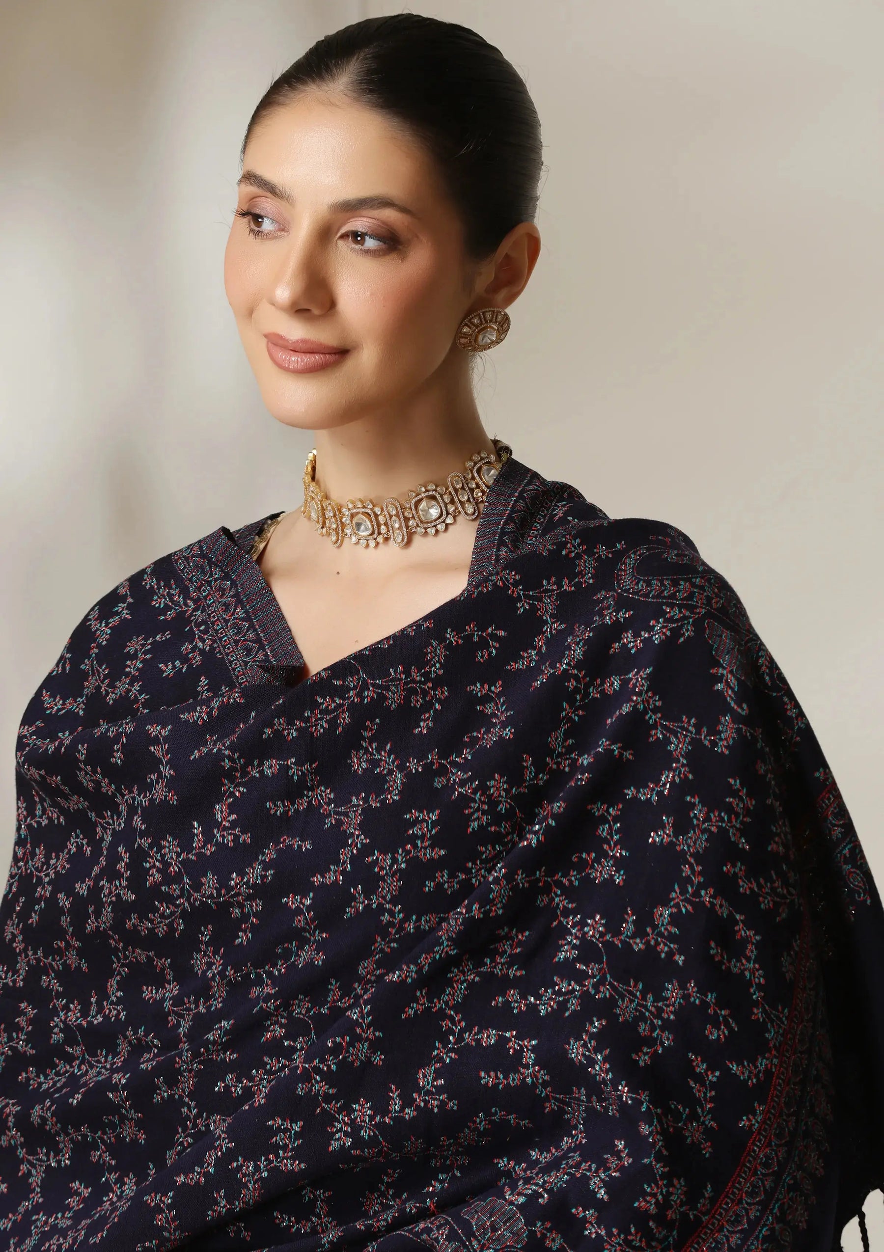 Dusala Midnight Blossom Fine Wool Shawl