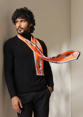 Dusala Equestrian Orange Silk Scarf set