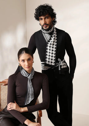 Dusala Monochrome Houndstooth silk Scarf set