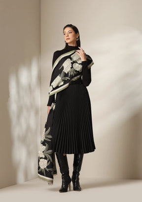 Black Peony Garden Woven Cashmere Blend Shawl