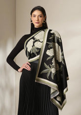 Black Peony Garden Woven Cashmere Blend Shawl