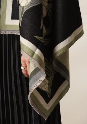 Black Peony Garden Woven Cashmere Blend Shawl