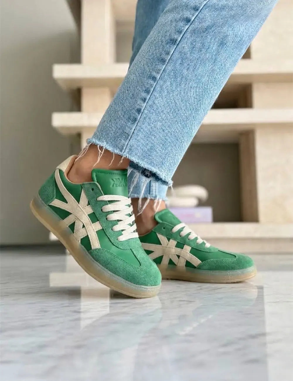 Demi Green Beige Suede