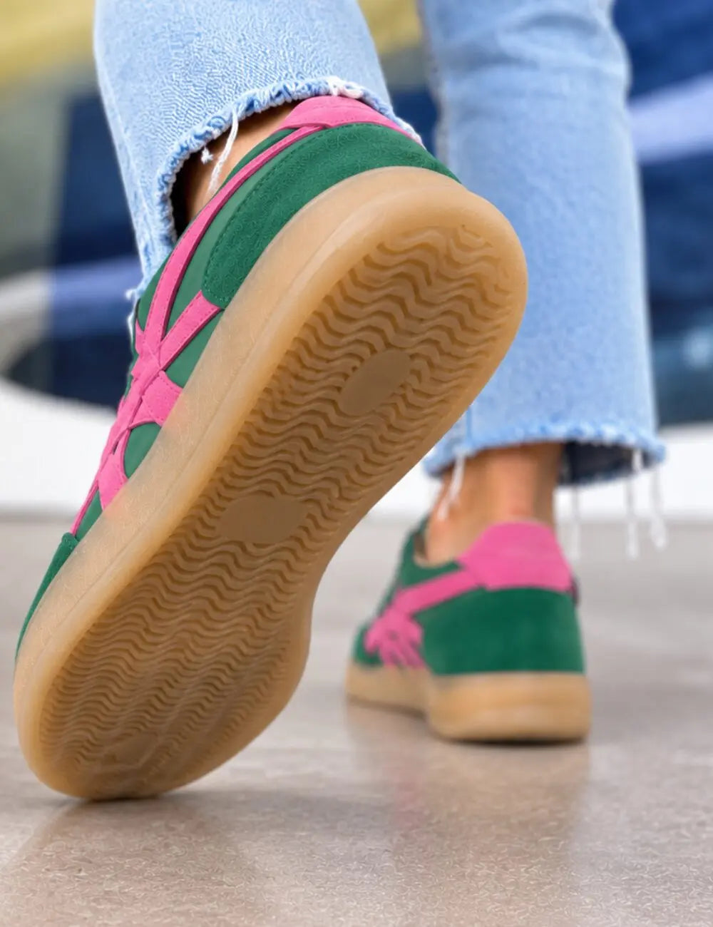 Demi Green Fuchsia Suede