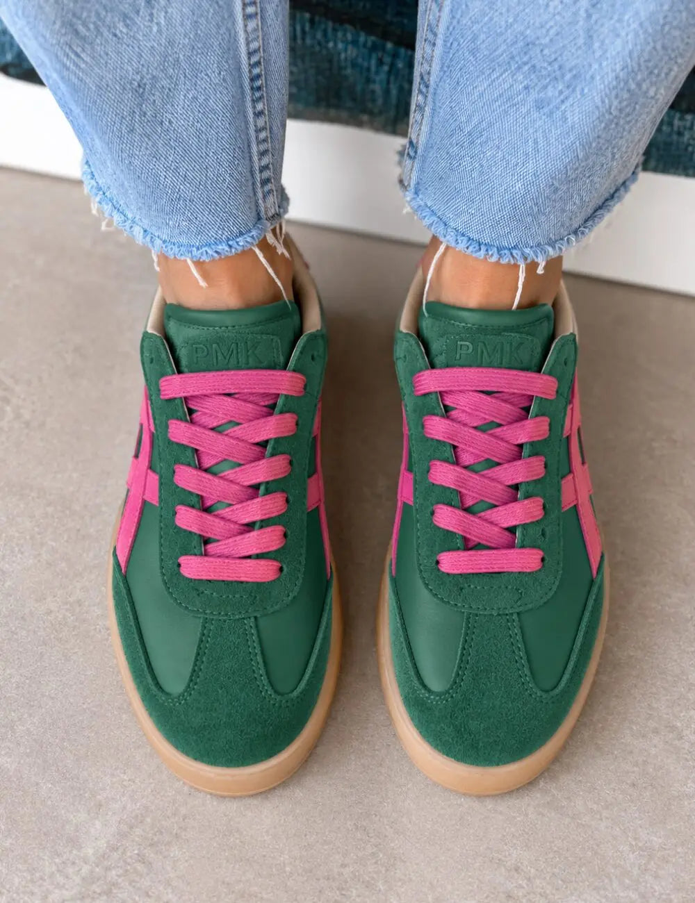 Demi Green Fuchsia Suede