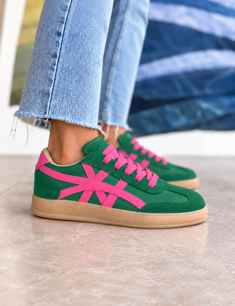 Demi Green Fuchsia Suede
