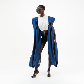 Denim Agbada Sleeves Crop Hoodie