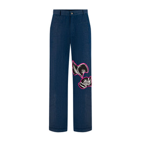 Denim Flower Patch Pants