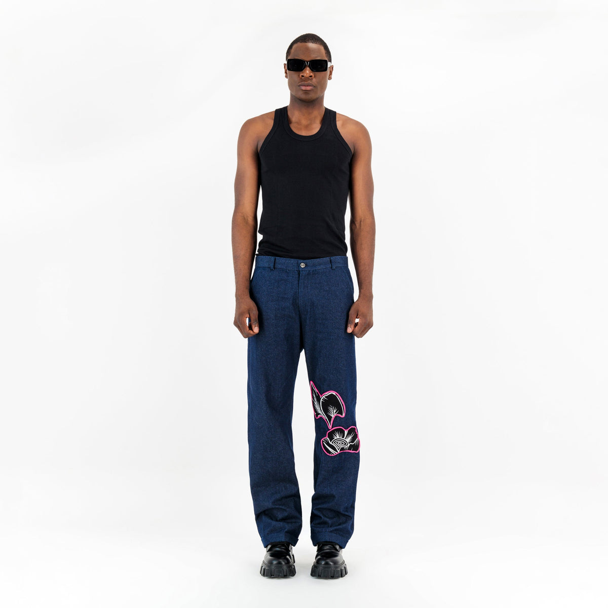 Denim Flower Patch Pants