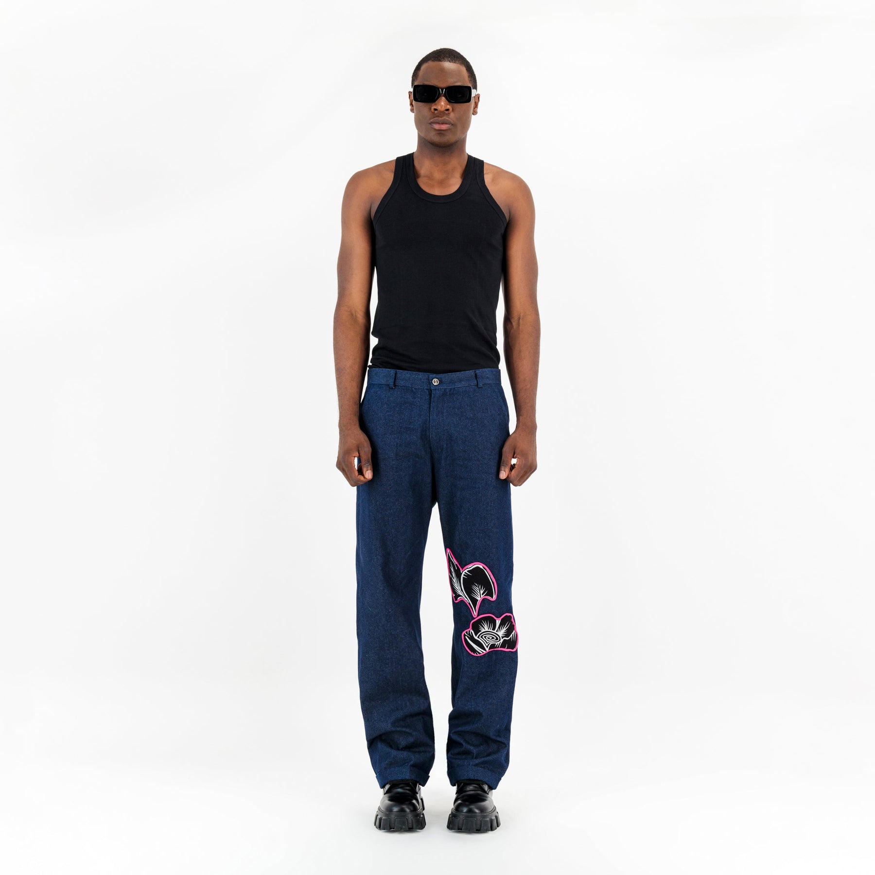 Denim Flower Patch Pants
