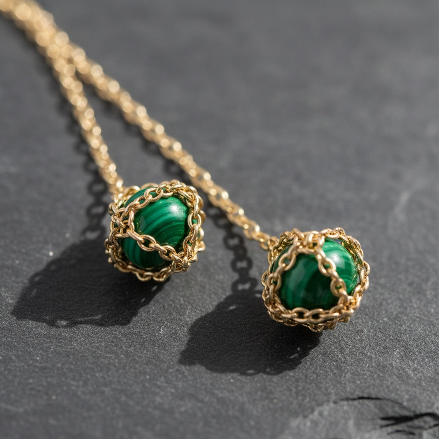 Double Malachite Drop Lariat