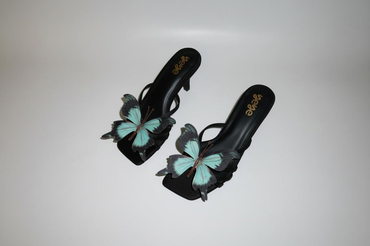 Dangerous Wings Butterfly Kitten Heel Slides