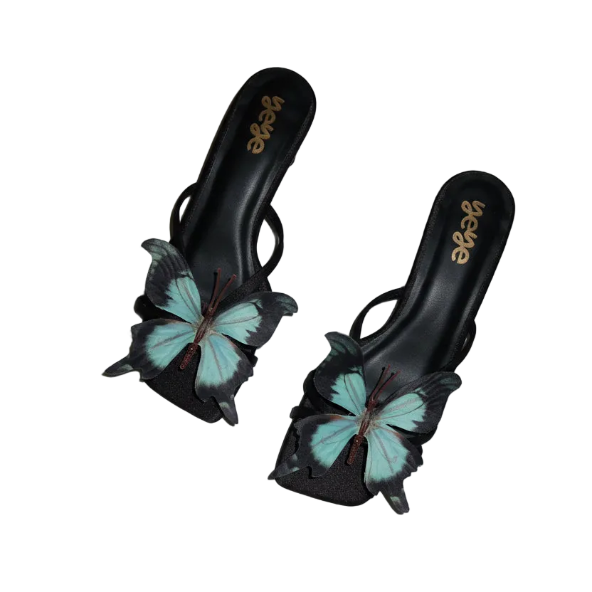 Dangerous Wings Butterfly Kitten Heel Slides