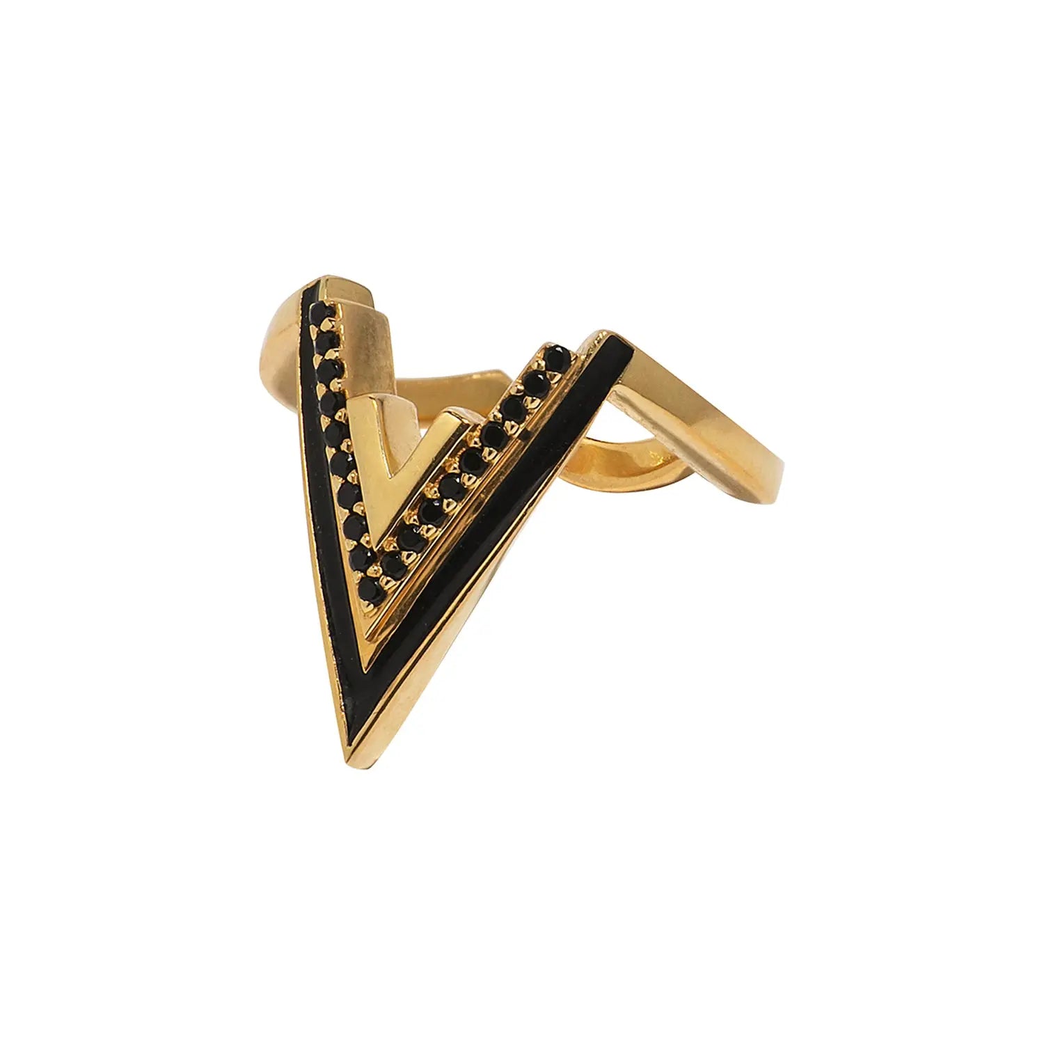 Valor V Bold Onyx 18K Gold Vermeil Ring