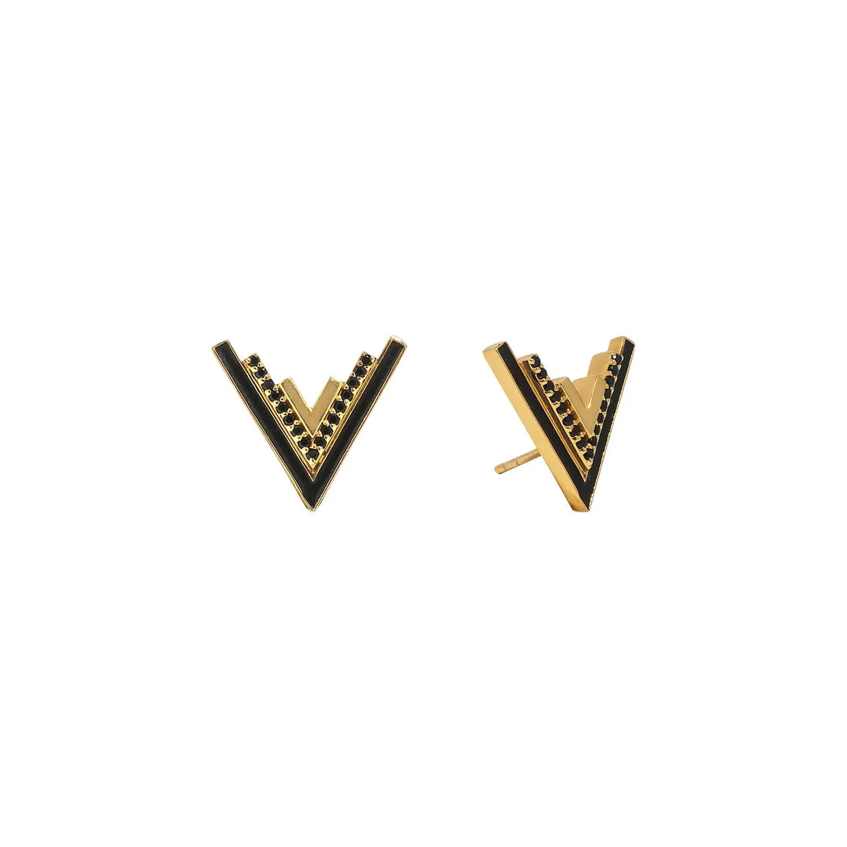 Valor V-Stud 18k Gold Vermeil Onyx Statement Studs