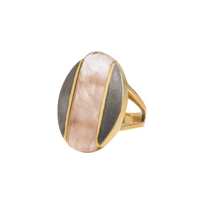 Athena Rose Quartz Gold & Rhodium Ring