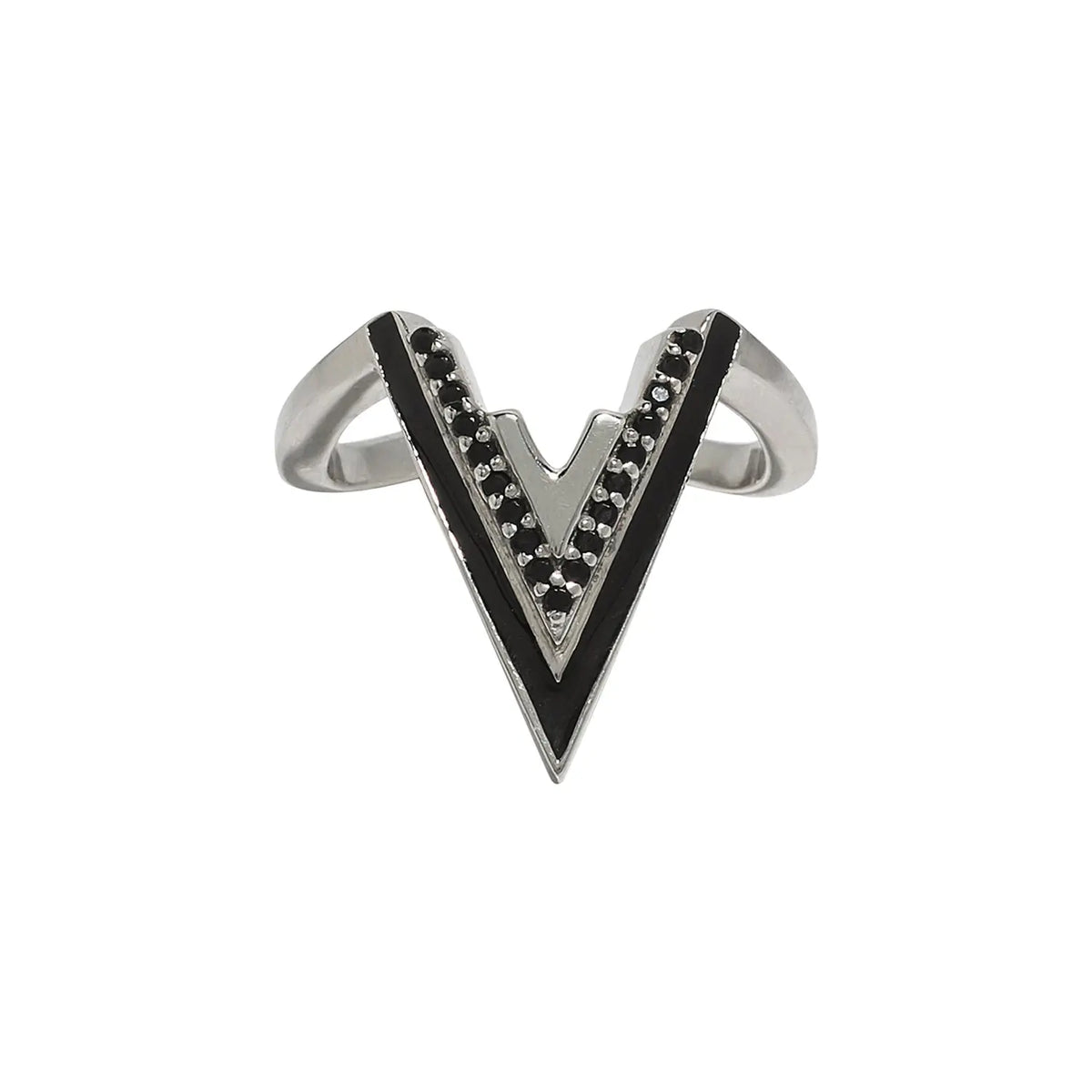 Valor Iconic V Onyx Silver Ring