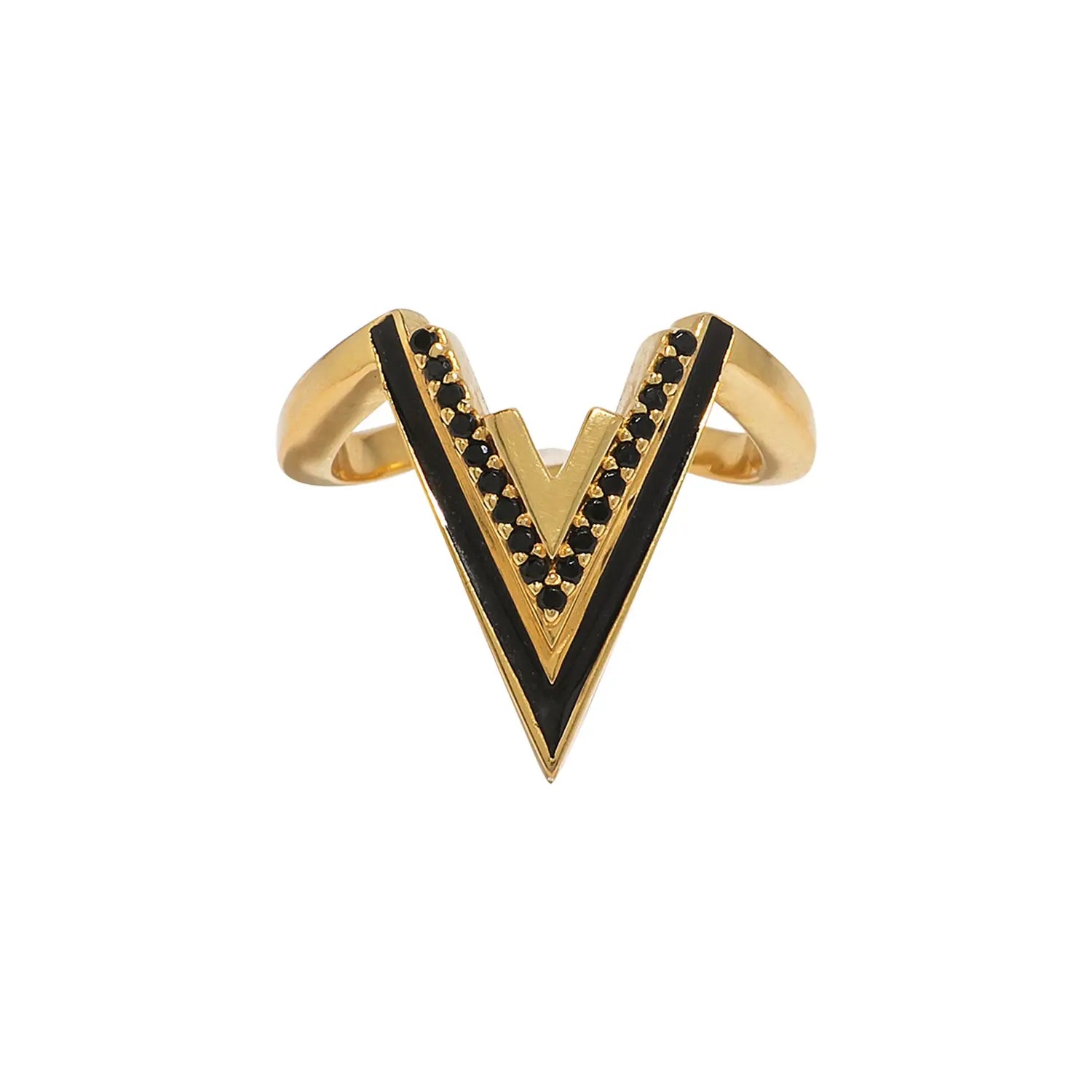 Valor V Bold Onyx 18K Gold Vermeil Ring