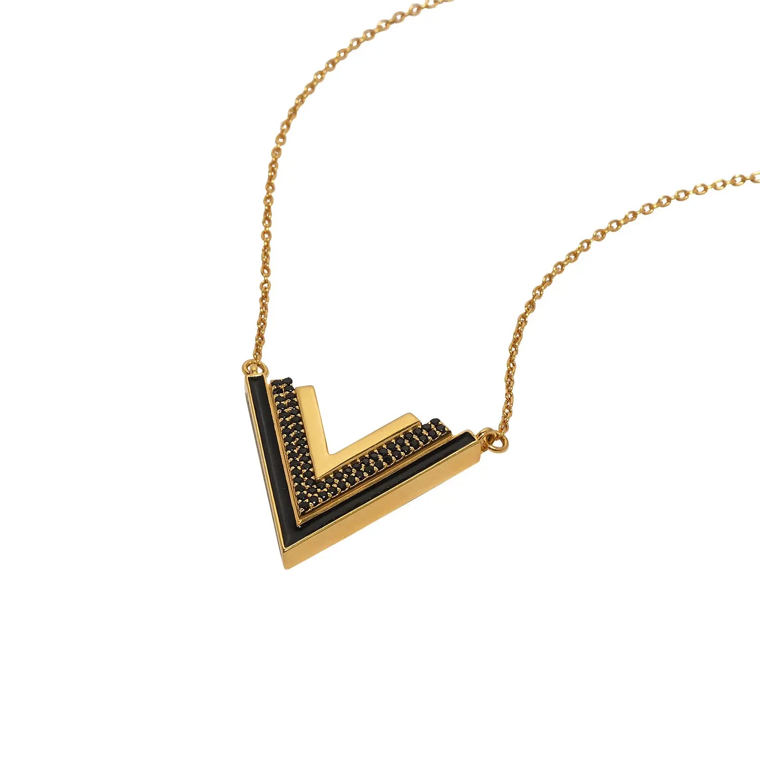 Valor Gold Onyx V Necklace