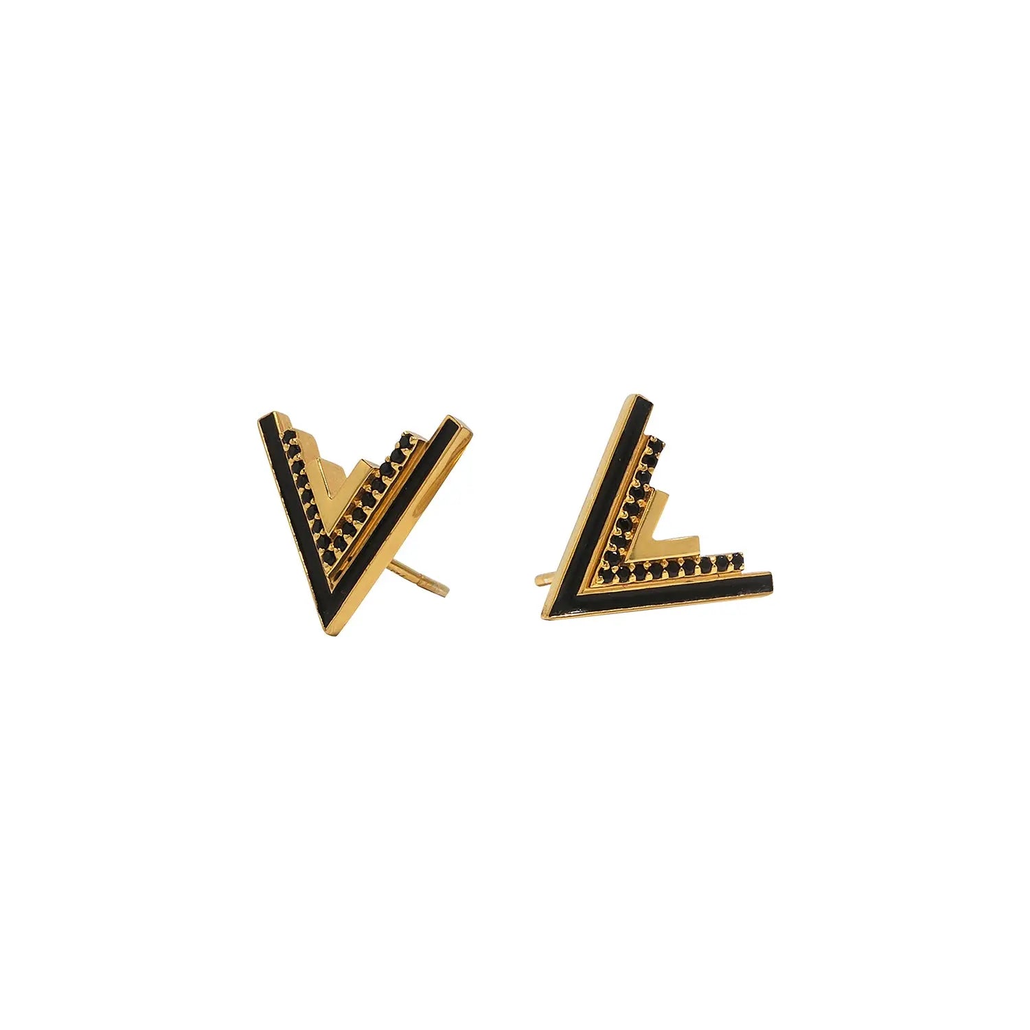 Valor V-Stud 18k Gold Vermeil Onyx Statement Studs