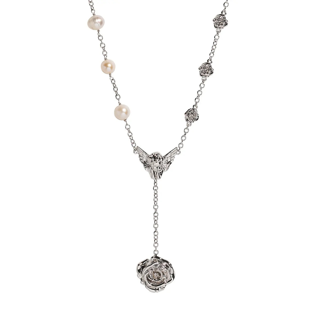 Devotion Cupid Pearl Rose Necklace