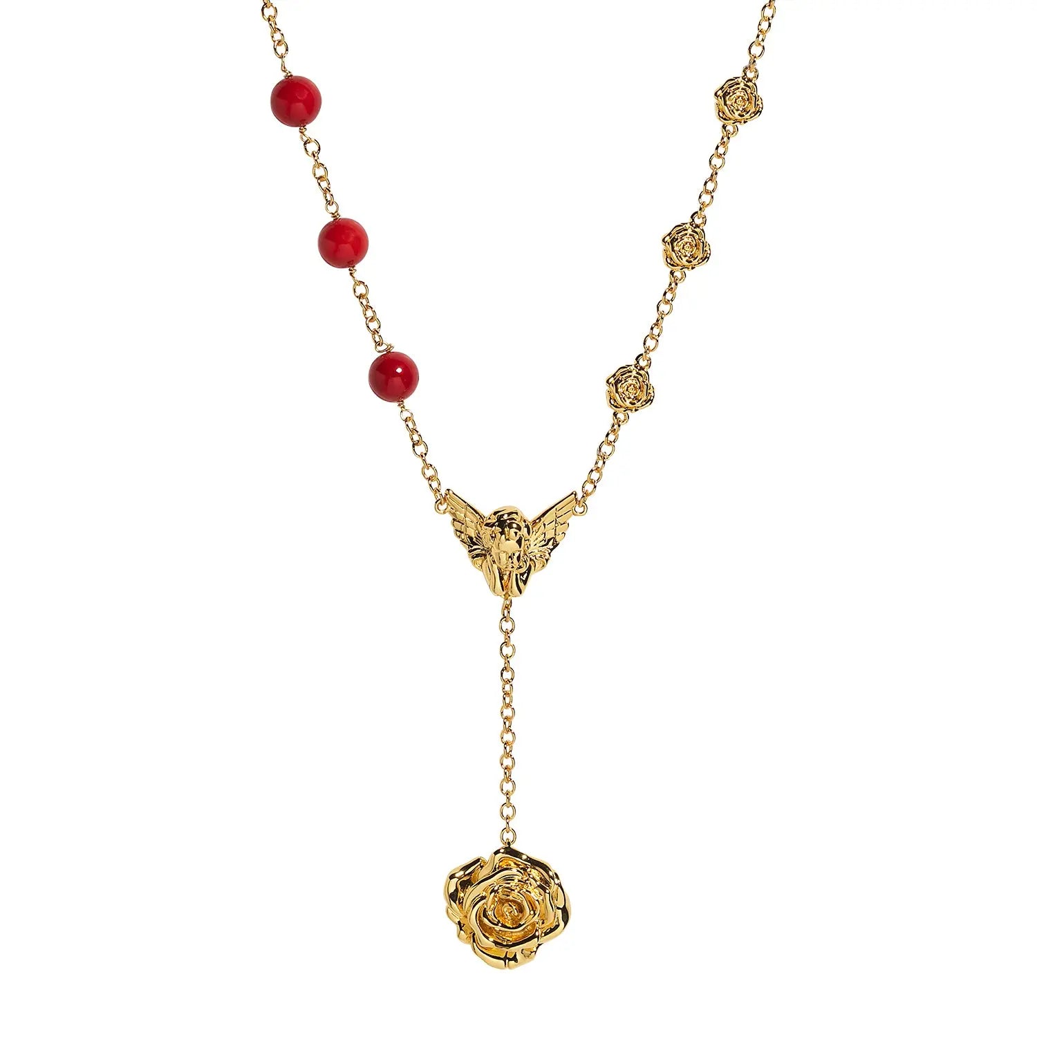 Fervor Gold Cupid Rose Coral Necklace