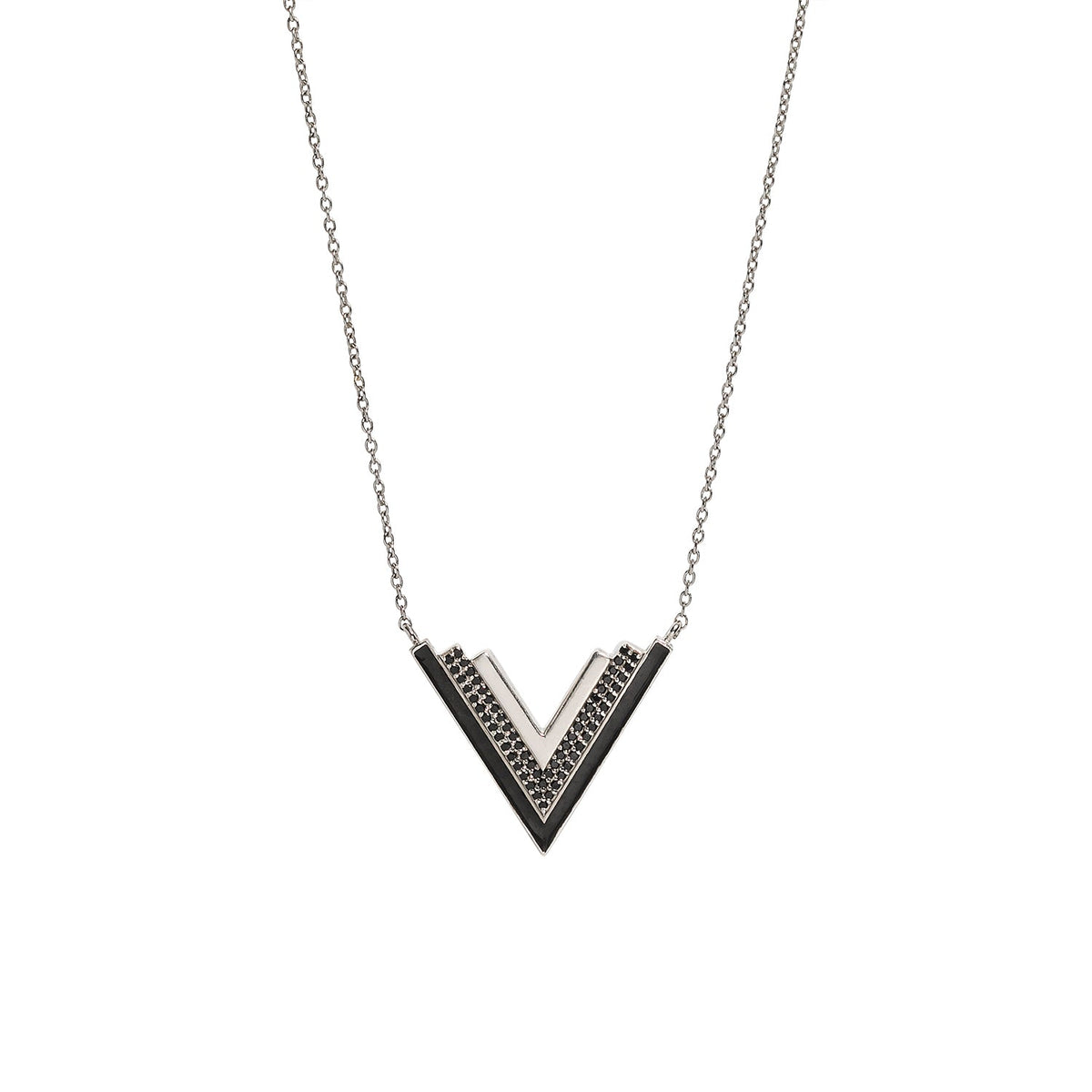 Valor Black Onyx V Necklace, Silver