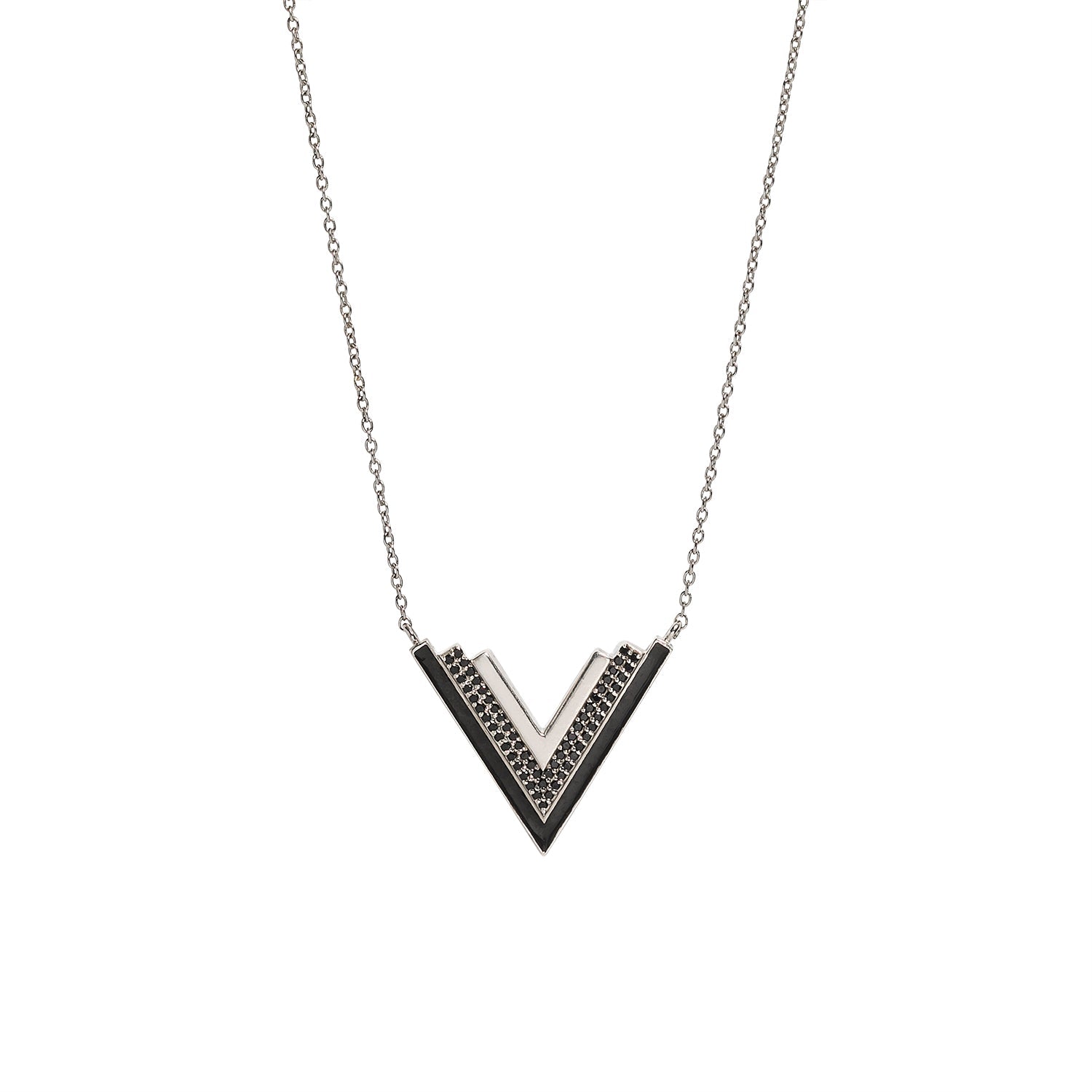 Valor Black Onyx V Necklace, Silver