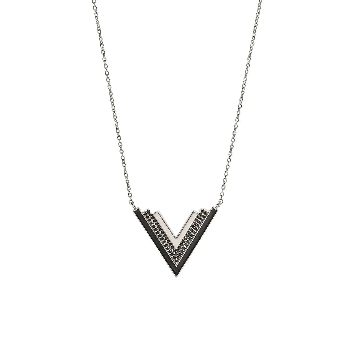 Valor Silver Onyx V Statement Necklace