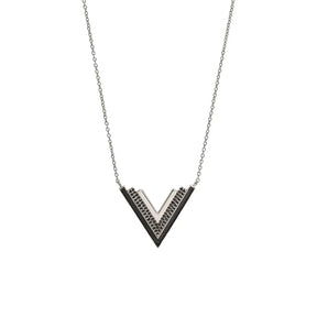 Valor Silver Onyx V Statement Necklace