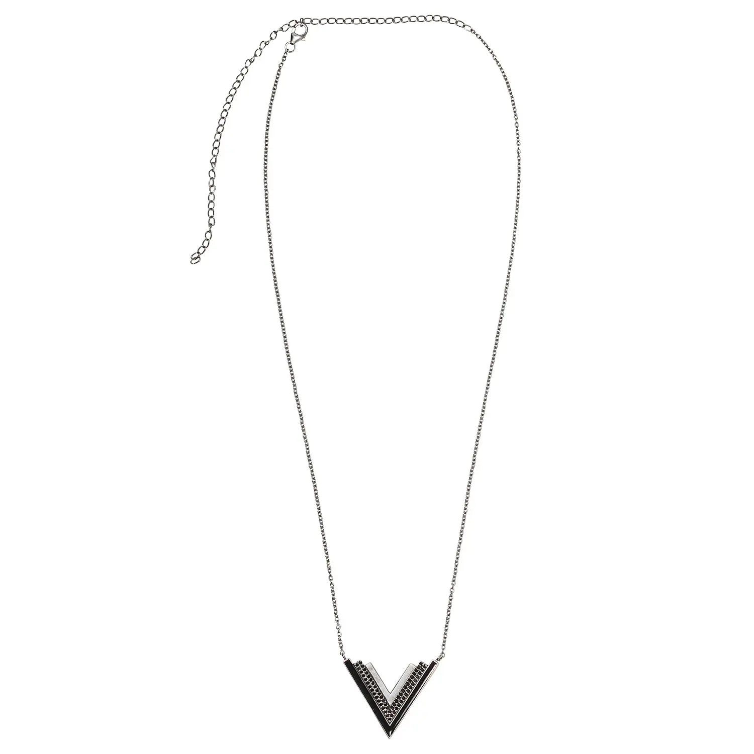 Valor Silver Onyx V Statement Necklace
