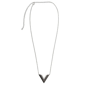 Valor Silver Onyx V Statement Necklace