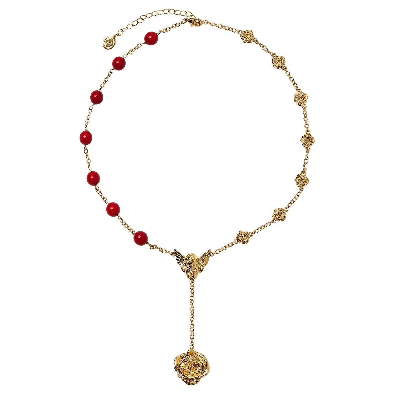 Fervor Gold Cupid Rose Coral Necklace