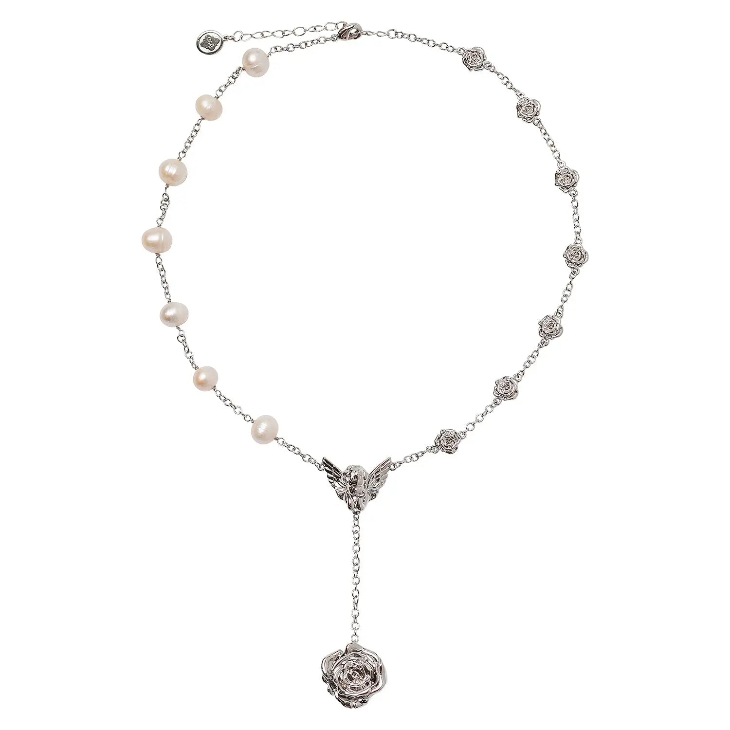 Devotion Cupid Pearl Rose Necklace