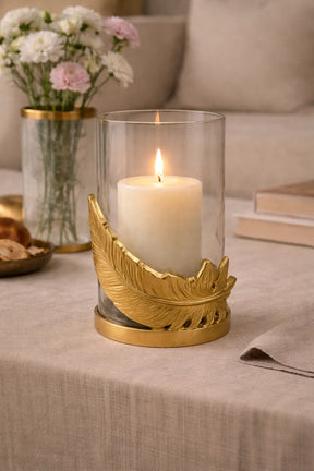 Feather Glow Votive Candle Holder — Gold Finish