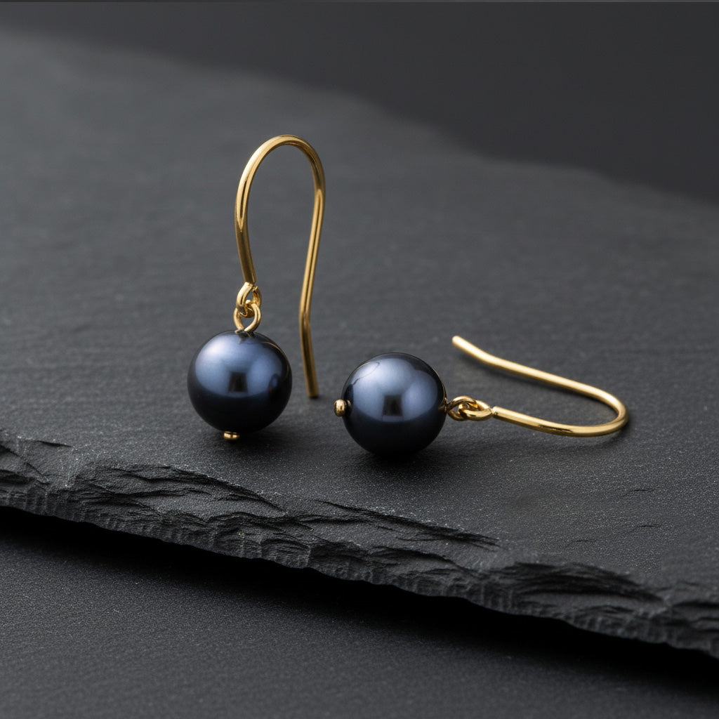 Gold Single Black Pearl Earrings