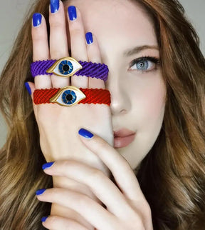Purple Knitted Evil Eye Bracelet