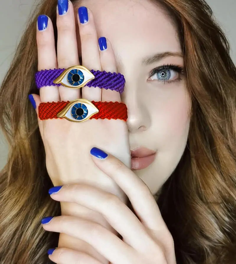Purple Knitted Evil Eye Bracelet