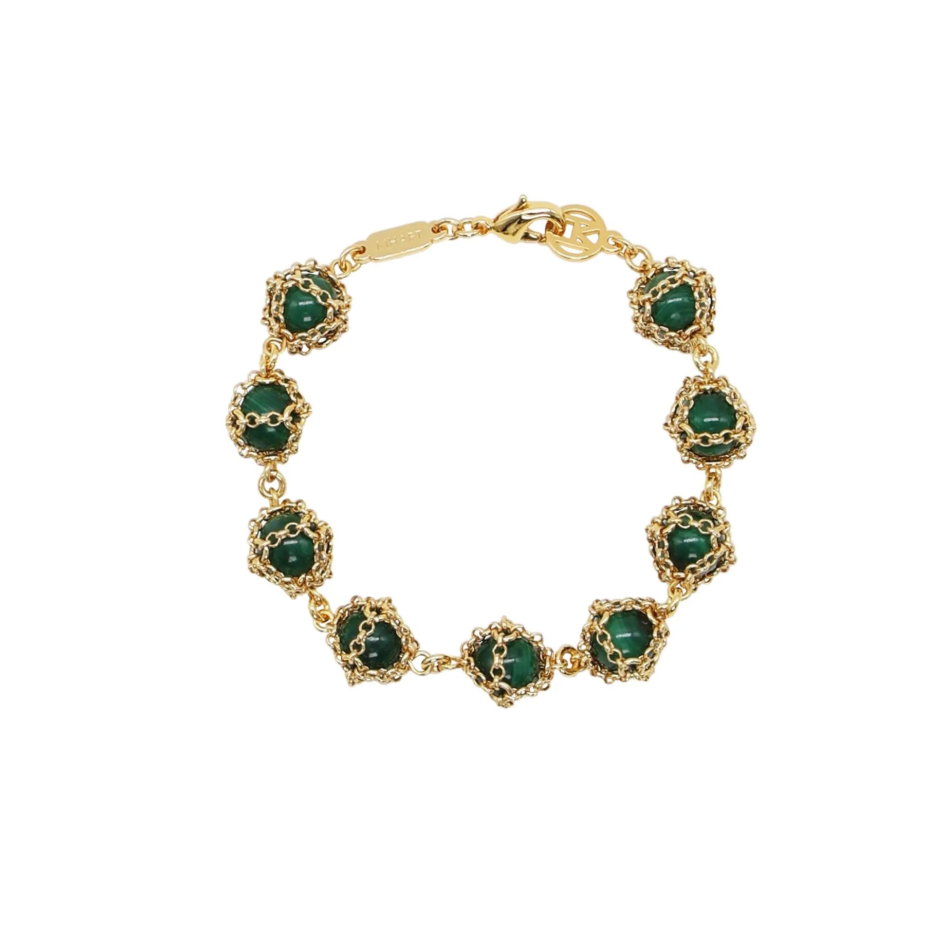Caged Malachite Gemstone Bracelet In 14k Gold