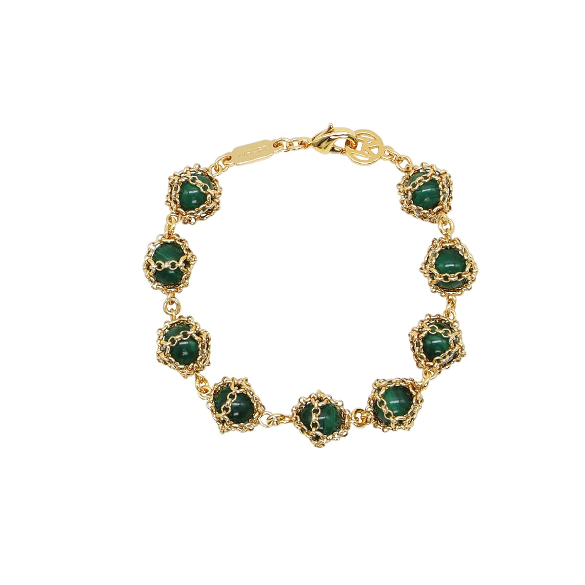 Caged Malachite Gemstone Bracelet In 14k Gold