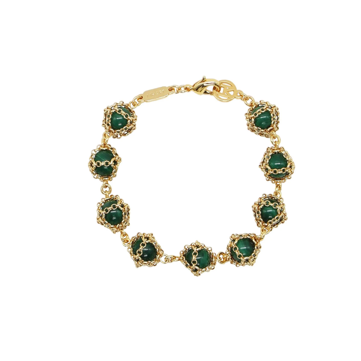 Caged Malachite Gemstone Bracelet In 14k Gold
