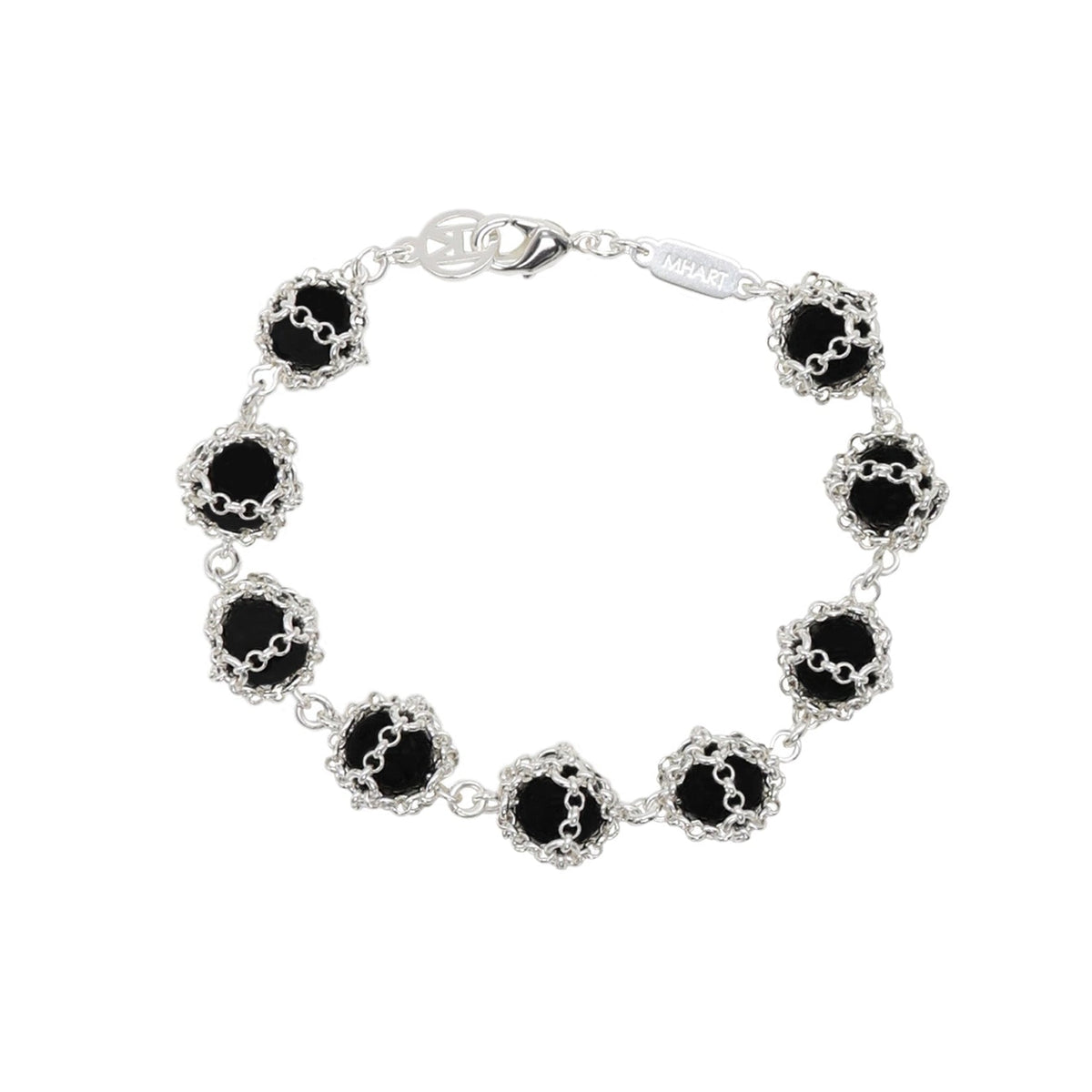 Caged Black Onyx Gemstone Bracelet in Silver
