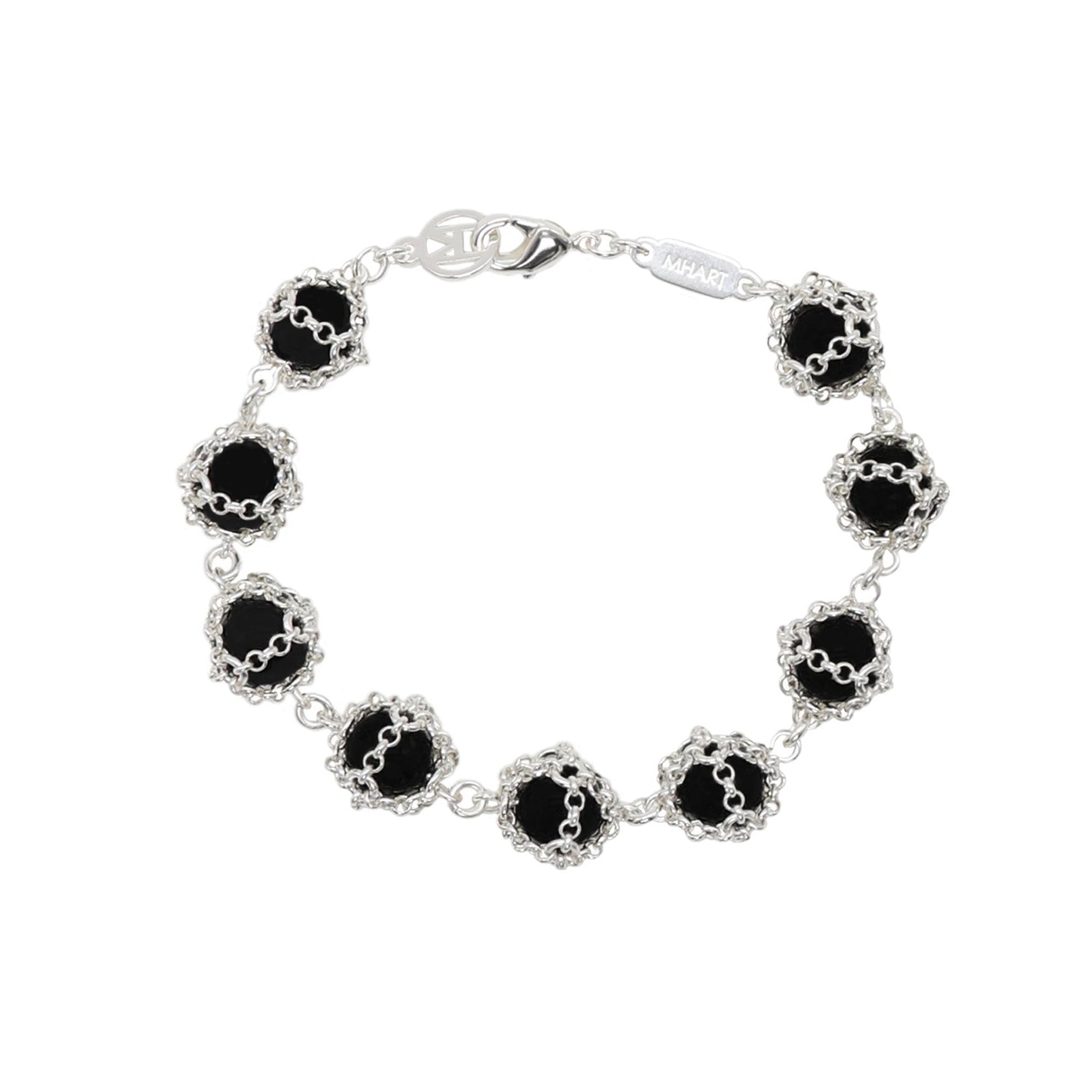 Caged Black Onyx Gemstone Bracelet in Silver