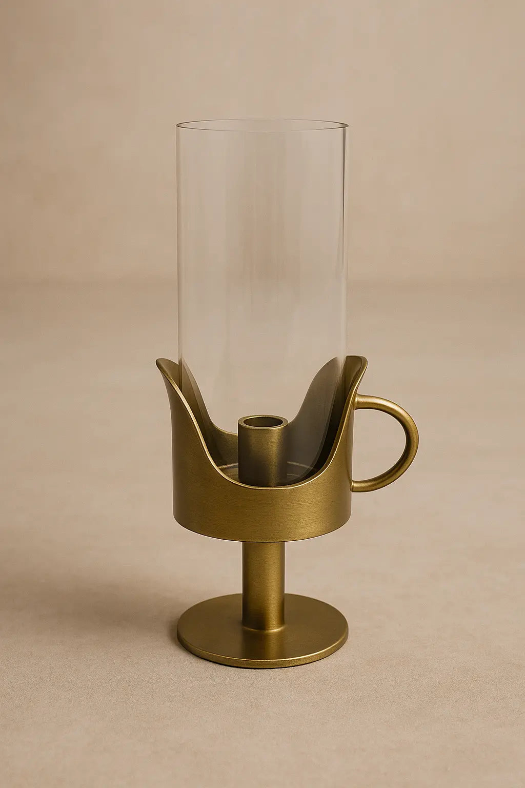 Halo Hurricane Candle Holder with Handle — Antique Brass Finish