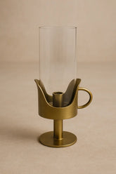 Halo Hurricane Candle Holder with Handle — Antique Brass Finish