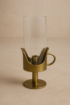 Halo Hurricane Candle Holder with Handle — Antique Brass Finish