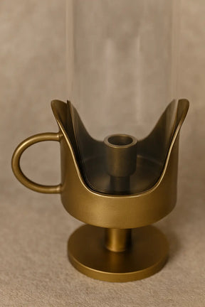 Halo Hurricane Candle Holder with Handle — Antique Brass Finish