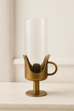 Halo Hurricane Candle Holder with Handle — Antique Brass Finish