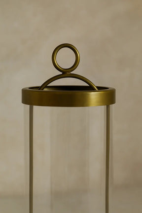 Orbit Hurricane Candle Holder — Antique Brass Finish