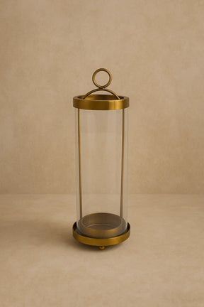 Orbit Hurricane Candle Holder — Antique Brass Finish